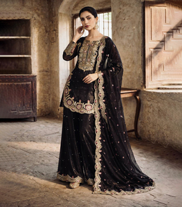 Conjunto de traje Sharara de seda de verano ajustado para mujer, listo para usar, estilo pakistaní indio, para fiesta, Salwar Kameez Dupatta, tradicional cosido - Product Image 1