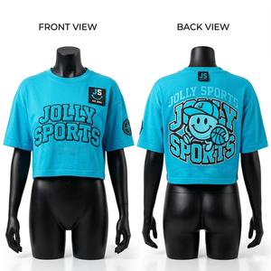 Camiseta Corta para Mujer, Algodón Premium, Jersey Turquesa, Estampado con Gráficos, Parche con Logotipo Personalizado, Estilo Urbano, Transpirable - Product Image 1