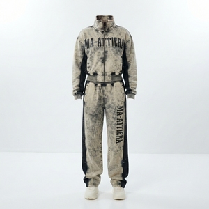 Ensemble de survêtement deux pièces pour femme : veste courte zippée délavée à l'acide et pantalon de survêtement large - Product Image 3