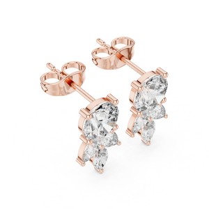 Boucles d'oreilles clous de qualité export, 1 carat chacune, taille ronde et marquise, en or massif 14K, boucles d'oreilles tendance pour femmes, diamant de laboratoire IGI - Product Image 1