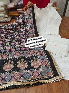 Phulkari Silk Dupatta Set Ethnic Shawl and <b>Top</b> with Floral Embroidery Mirror Work Women's Festival Wear <b>One</b> Set - Product Image 2