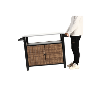 Mobiletto da Esterno per Cucina con Ruote in Acciaio Inossidabile, Carrello a Isola in Vimini con Piano Estensibile e Maniglia Laterale per un Trasporto Conveniente - Product Image 4