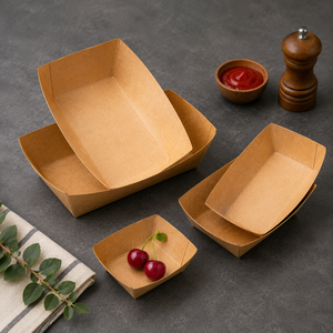 Bols et assiettes jetables écologiques biodégradables en papier kraft de forme rectangulaire, qualité commerciale, option de logo personnalisé - Product Image 5