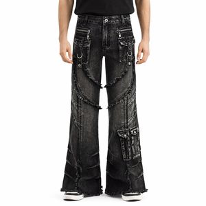 Pantalones Vaqueros Anchos de Mezclilla Góticos Negros para Hombre, Estilo Urbano, con Múltiples Correas, Ajuste Holgado, Casual, Lisos, con Etiqueta Personalizada - Product Image 2
