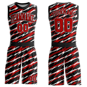 Ensemble de maillots de basketball personnalisés imprimés par transfert thermique, nom de l'équipe 00, rouge, noir, blanc, uni, short, anti-humidité, adulte, unisexe, devant - Product Image 1