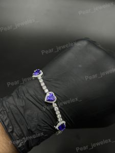 Bracelet en moissanite serti de diamants, argent 925, pierre de couleur violette taille cœur, style hip hop, unisexe. - Product Image 2