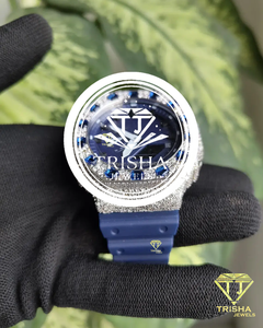 VVS Moissanite <b>Diamond</b> <b>Watch</b> 925 Sterling Silver Blue Sapphire Bezel Full Pave Iced Out Luxury Hip Hop <b>Watch</b> - Product Image 1