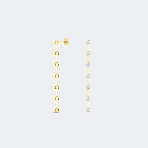 Pendientes largos lineales con engaste de puntas y corte brillante redondo de 0.95 CTW en oro de 9K - Product Image 5