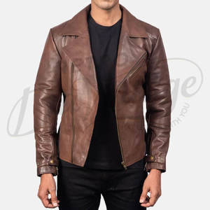 Chaqueta de Motociclista de Cuero Marrón Cognac Premium para Hombre, Piel de Oveja Genuina, Corte Ajustado, Mangas con Paneles, Estilo Deportivo - Product Image 5