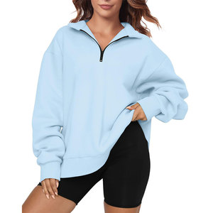 Sweat-shirt à fermeture éclair quart de tour pour femme, en tissu polaire polyester/coton, écologique, avec broderie personnalisée, vente en gros fabricant - Product Image 4
