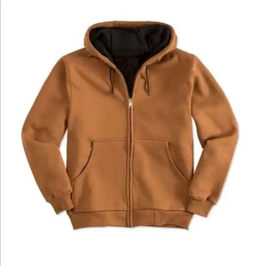 Sweat-shirt zippé pour homme, marron, avec logo frontal, coupe-vent, écologique, col châle, coupe classique, uni, 100% coton molletonné, décontracté, hiver - Product Image 1