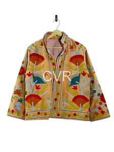 Bohemian Embroidered Cotton <b>Coat</b> With Floral Pattern Mandarin Collar Full Sleeve Autumn Outerwear For <b>Women</b> - Product Image 2