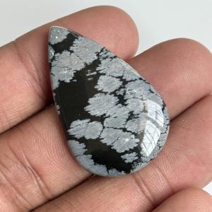 Cabochon en obsidienne flocon de neige naturelle, pierre précieuse brute, obsidienne noire polie, cabochons pour la fabrication de bijoux, pendentif, bague - Product Image 3