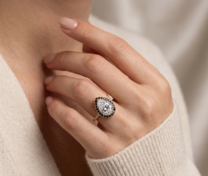 14K Gold Pear Cut Moissanite Engagement <b>Ring</b> with Black <b>Diamond</b> Halo & Pavé Band – Custom Fine Jewelry - Product Image 5