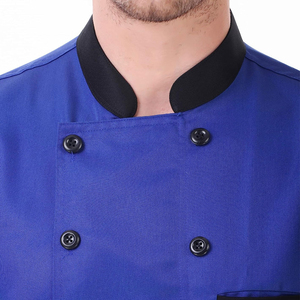 Veste de chef bleue pour homme, manches longues, polyester et coton tissé, uniforme pour restaurant et bar, fermeture à boutons, bordure noire - Product Image 5
