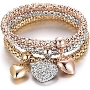 Set di 3 Bracciali a Catena Multistrato in Oro/Argento/Oro Rosa con Ciondoli a Forma di Cuore e Albero della Vita, Moda Femminile - Product Image 1
