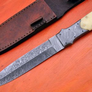 Couteau Bowie en acier Damas fait main de précision avec manche en bois de cerf et étui en cuir fin – Couteau d'extérieur en gros - Product Image 4