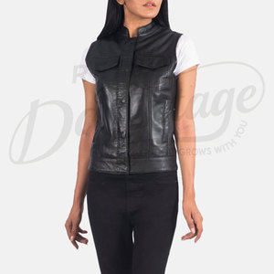Chaqueta de Cuero Auténtico Negra para Mujer, Estilo Motero, Corte Ajustado, Hombros Acolchados, Chaqueta Bomber de Piel de Oveja, Ropa Exterior Informal - Product Image 2