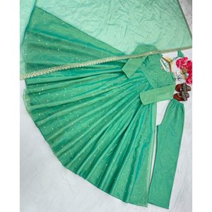 NOUVELLE ARRIVÉE TWILL FILET SEQUENCE ROBE DE TRAVAIL BAS AVEC DUPATTA PERROQUET VERT - Product Image 4