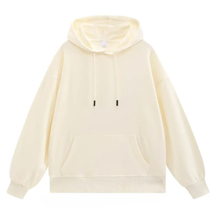 Men's Oversized Cream Hoodie Solid Color Cotton French Terry Casual Hooded Sweatshirt with Front <b>Pocket</b> Autumn Wear - Product Image 1