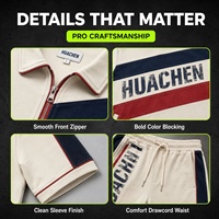 Survêtement Homme Personnalisé de Haute Qualité avec Piping Contrastant, Veste Zippée à Manches Courtes et Short Imprimé Effet Vieilli – Fabricant Marque Privée