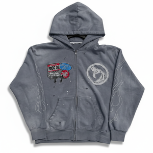 Fabricant de vêtements, patch brodé personnalisé, streetwear délavé à l'acide, sweat à capuche zippé pour homme, 100% coton molletonné 400 g/m² - Product Image 1