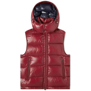 Chaleco Acolchado Rojo con Capucha para Hombre, Cierre de Cremallera, Impermeable, Cortavientos, Informal, para Invierno, Color Sólido, Poliéster - Product Image 3