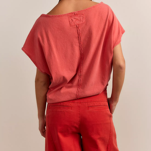 เสื้อครอปไหล่เดียวแบบอสมมาตรสำหรับผู้หญิง สีพื้น ตะเข็บแบบกลับด้าน ทรงหลวม ใส่สบาย ไม่มีแขน สไตล์ฤดูใบไม้ผลิและฤดูร้อน - Product Image 2