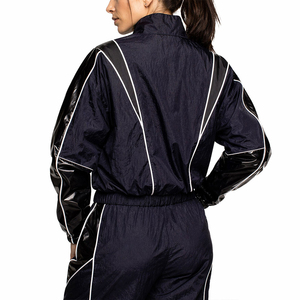 Ensemble de survêtement coupe-vent pour femme, manches longues, fermeture éclair, style sportif, avec bande blanche, léger - Product Image 6