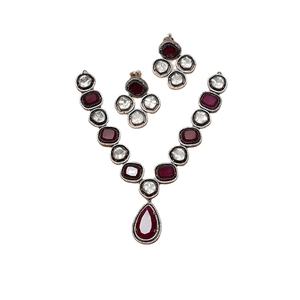 Fourniture directe d'usine Top vente qualité optimale indien bijoux de mode élégant vert et marron Polki boucles d'oreilles et collier ensemble - Product Image 1