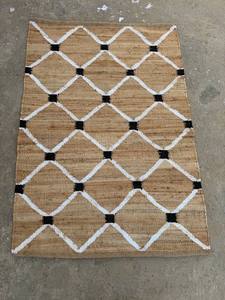Alfombra Moderna para Pasillo, Tejida a Mano con Diseño Geométrico Natural, de Cáñamo y Yute, Estilo Indio Tradicional, Ecológica, de Pelo Corto y Lavable - Product Image 3