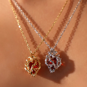 Collar con Colgante de Corazón Romántico con Piedra Granate, Plata 925 con Baño de Rodio, Cadena de Serpiente, Joyería para Uso Diario de Mujer - Product Image 2