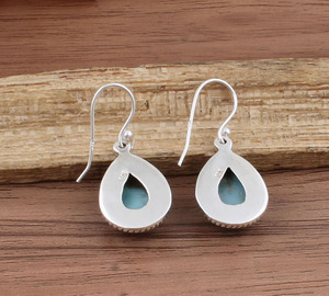 Boucles d'oreilles pendantes en pierre de larimar naturelle, argent sterling 925, bijoux faits à la main, luxe, pour mariage, anniversaire, fête, cadeau - Product Image 5