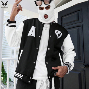 Customized Logo <b>Men</b> Varsity <b>Jacket</b> Black <b>White</b> Patchwork Streetwear Bomber <b>Jacket</b> Custom Branding Minimalist Baseball Coat - Product Image 5