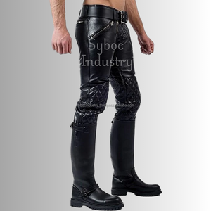 Pantalon en cuir de mode pour hommes nouveau pantalon en cuir de luxe de mouton véritable de Style matelassé - Product Image 3