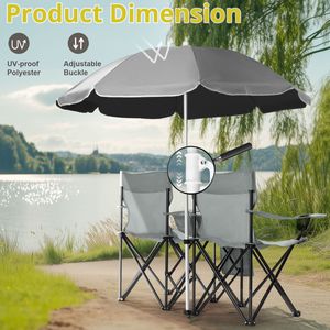 Sedia da Campeggio e Pesca Portatile Oxford Grigia Personalizzata con Ombrellone Rimovibile - Product Image 5