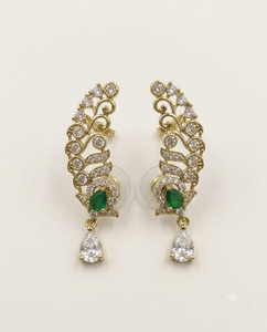 Boucles d'oreilles pendantes en laiton de haute qualité, design AD Stone, style spirale, pour mariée, pour femmes, fournisseur - Product Image 5