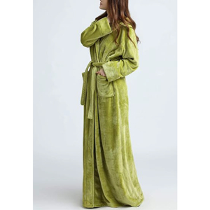 Al por mayor Bata de baño larga de forro polar para mujer, talla grande, de terciopelo coral esponjoso con capucha, cálida para invierno, ropa de dormir para spa, logotipo personalizado - Product Image 5