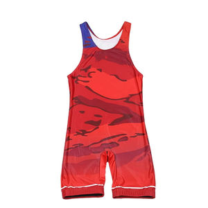 Adult Men Red Solid Wrestling Singlet Full Sleeve Regular Fit Quick Dry <b>Polyester</b> Elastic Waist Scoop Neck Tank Strap All - Product Image 1