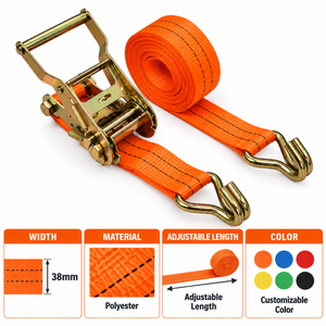 Sangle d'arrimage haute résistance 38 mm 1500 kg en polyester avec crochets en J pour le maintien de charge de remorque, service OEM personnalisé - Product Image 3
