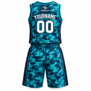 Ensemble de maillots de basket-ball SINEWY SPORTS, imprimé camouflage, sans manches, col en V, évacuation de l'humidité, unisexe adulte - Product Image 3