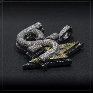 Iced Out Moissanite Letter Name <b>Pendant</b> 925 <b>Silver</b> Hip Hop Style Themed Charms Everyday Wear Micro Insert <b>Initial</b> Letter <b>Pendant</b> - Product Image 1