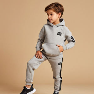 New Styles Boys Sweatpants <b>Hoodies</b> Sets 100% Cotton Solid Pattern Fleece Casual Joggers Hooded Sweatshirts Sets for <b>Children</b> - Product Image 6