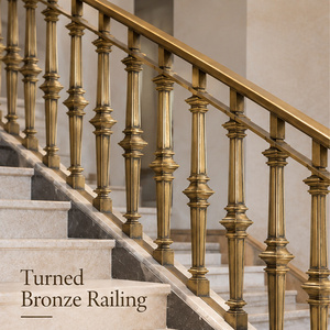 Turned Bronze Railing <b>Handrail</b> Balustrade with <b>Stepped</b> Collars and Classic Vertical Spindles <b>for</b> Luxury Hotels Villas - Product Image 1