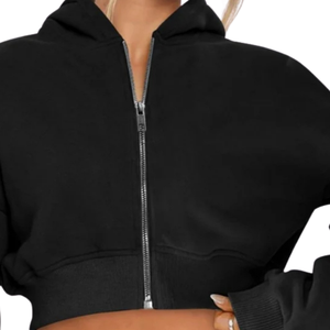 Sudadera con capucha corta para mujer con cremallera, hombros caídos, manga larga, top de moda, logotipo personalizado, ropa urbana, producción al por mayor de fábrica - Product Image 6