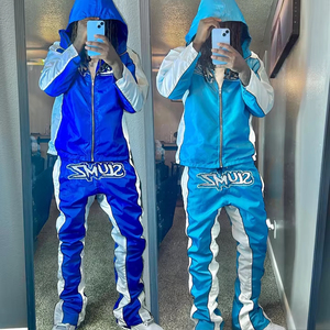 Rhinestone Tracksuit Hoodie and Flared Pants <b>Set</b> Custom Distressed Streetwear Sweatsuit - Product Image 6