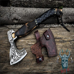 Handmade <b>Axe</b> Carbon Steel Blade Wood <b>Handle</b> With Leather Sheath Outdoor Knife - Product Image 4
