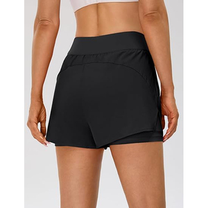 Shorts de sport classiques noirs 2 en 1 pour femmes, en polyester, taille haute, avec poche pour téléphone, bas de sport athlétiques - Product Image 2