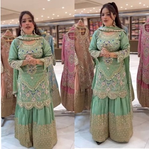 ชุดส่าหรีปากีสถานแบบปักลายหนักเต็มตัว ผ้าเครปธรรมชาติ สำหรับผู้หญิง สามารถปรับแต่งได้ เหมาะสำหรับงานแต่งงานและงานปาร์ตี้ พร้อมสวมใส่ได้ทันที - Product Image 2