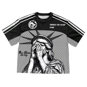 Maillot de football personnalisé à motif graphique, T-shirt de sport en maille oversize, imprimé statue, streetwear, manches courtes, vente en gros - Product Image 2
